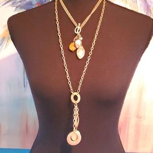 2 Lia Sophia Antique Gold Necklaces Can wear together or seperate.